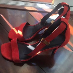 Céline red suede heels w/ Gold buckle❤️